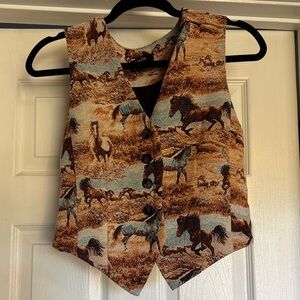 Dressed in LALA Horse Print Vest - Brown and Blue